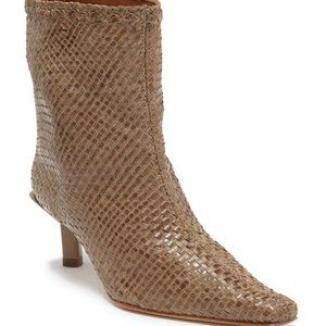 Miista Shelly Woven Leather Ankle Boots POINTY SQUARE OFF BROWN 38  2 (D14)